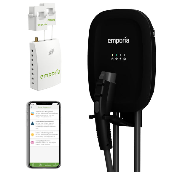 Emporia Level 2 EV Charger with Load Management (Black, Hardwire, NACS, and Flex Sensors)