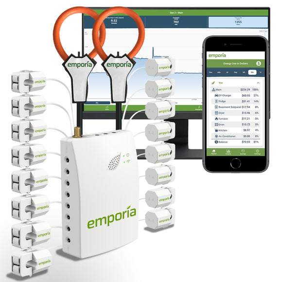 Emporia Vue: Energy Monitor with 16 Sensors & Pair of Flexible Current Sensors (Gen 2)