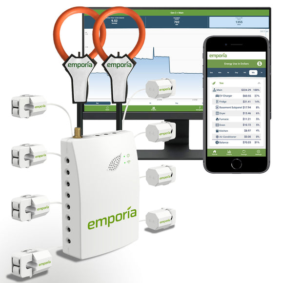 Emporia Vue: Energy Monitor with 8 Sensors and Pair of Flexible Current Sensors (Gen 2)